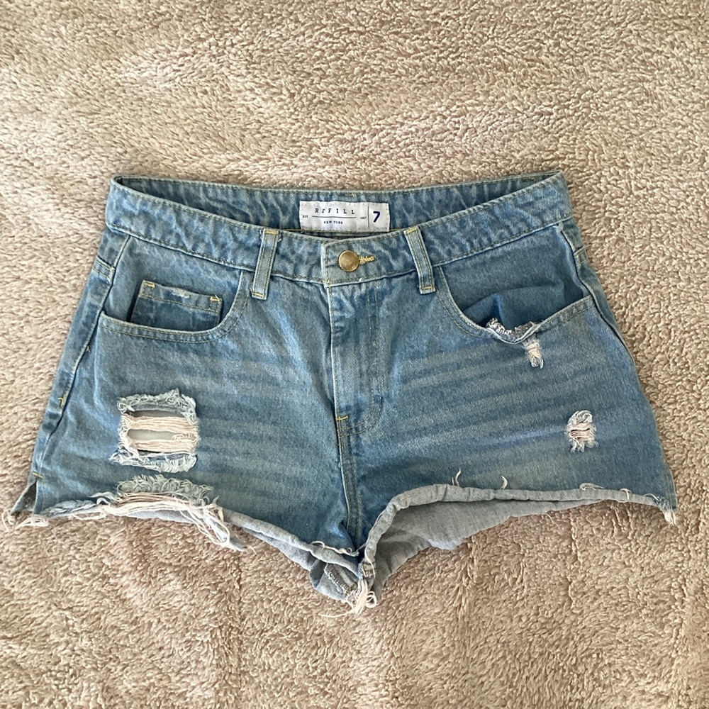 Light Blue Distressed Jean Shorts